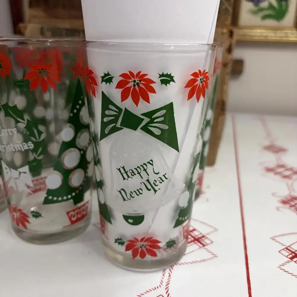 6 vintage holiday tumblers with original box